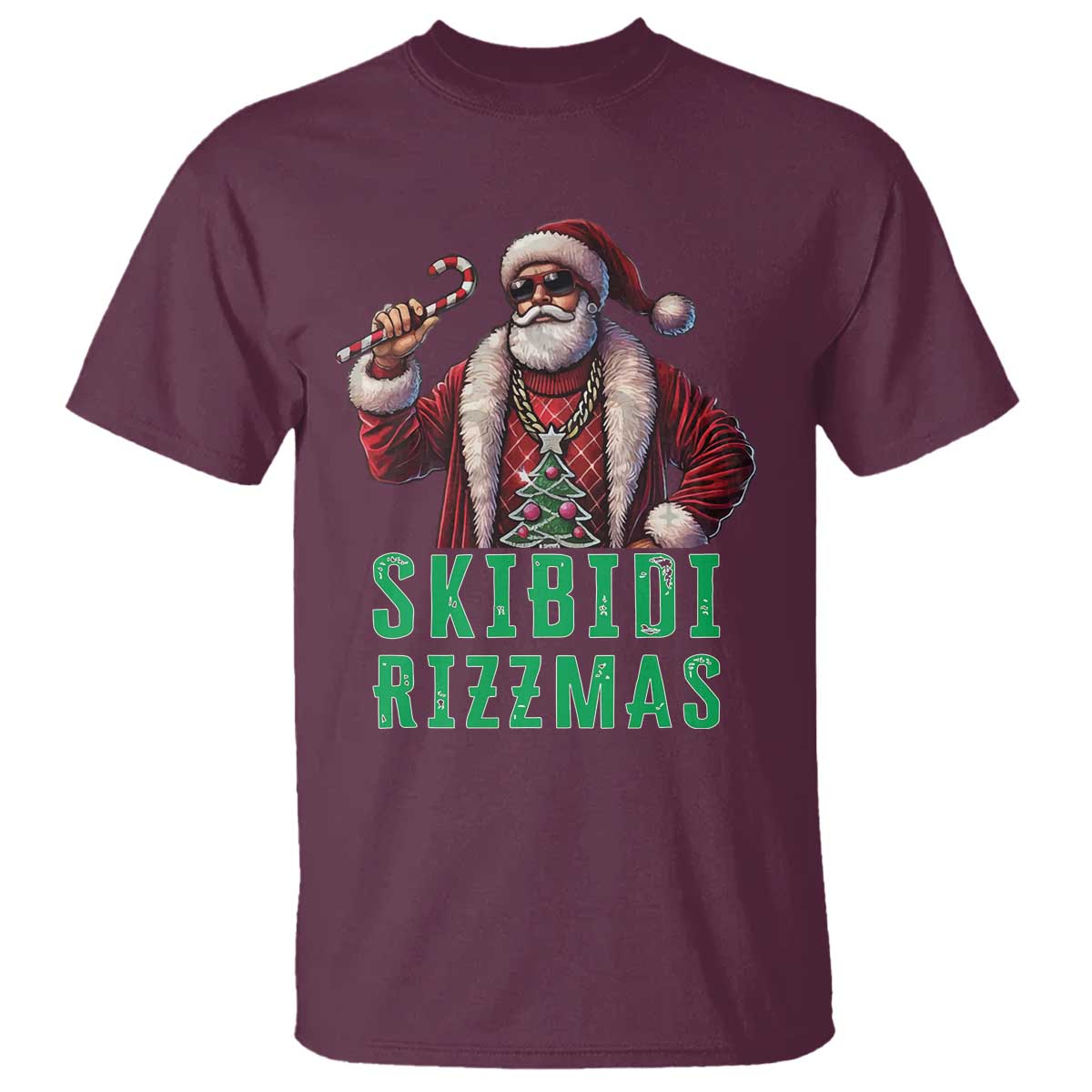 Funny Xmas T Shirt Skibidi Rizzmas Cool Santa Gangsta - Wonder Print Shop