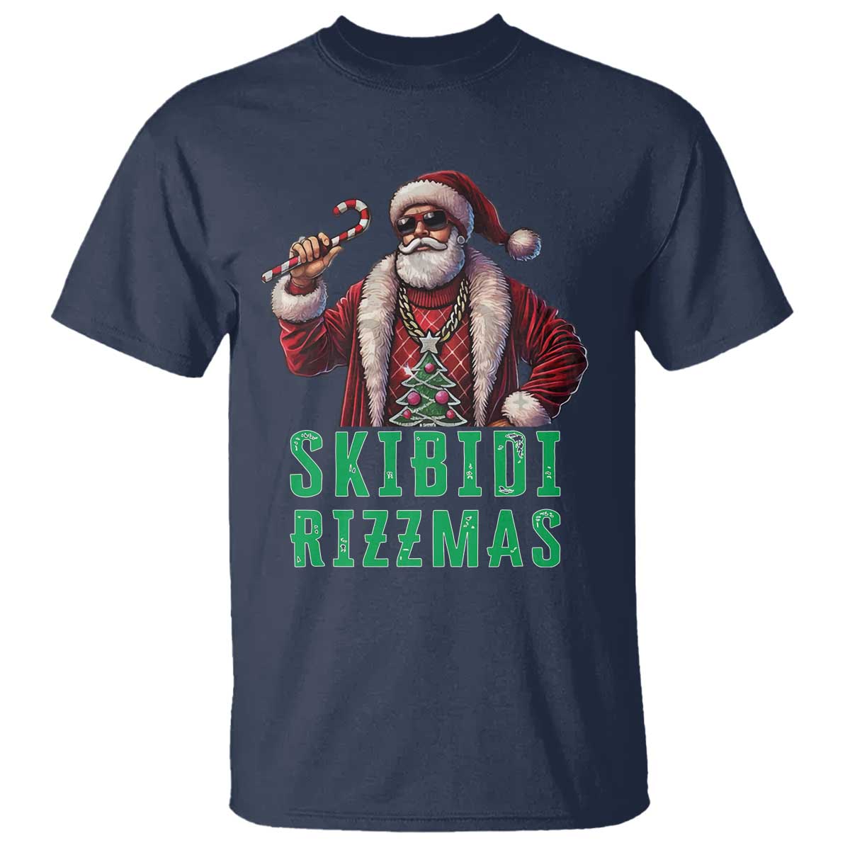 Funny Xmas T Shirt Skibidi Rizzmas Cool Santa Gangsta - Wonder Print Shop