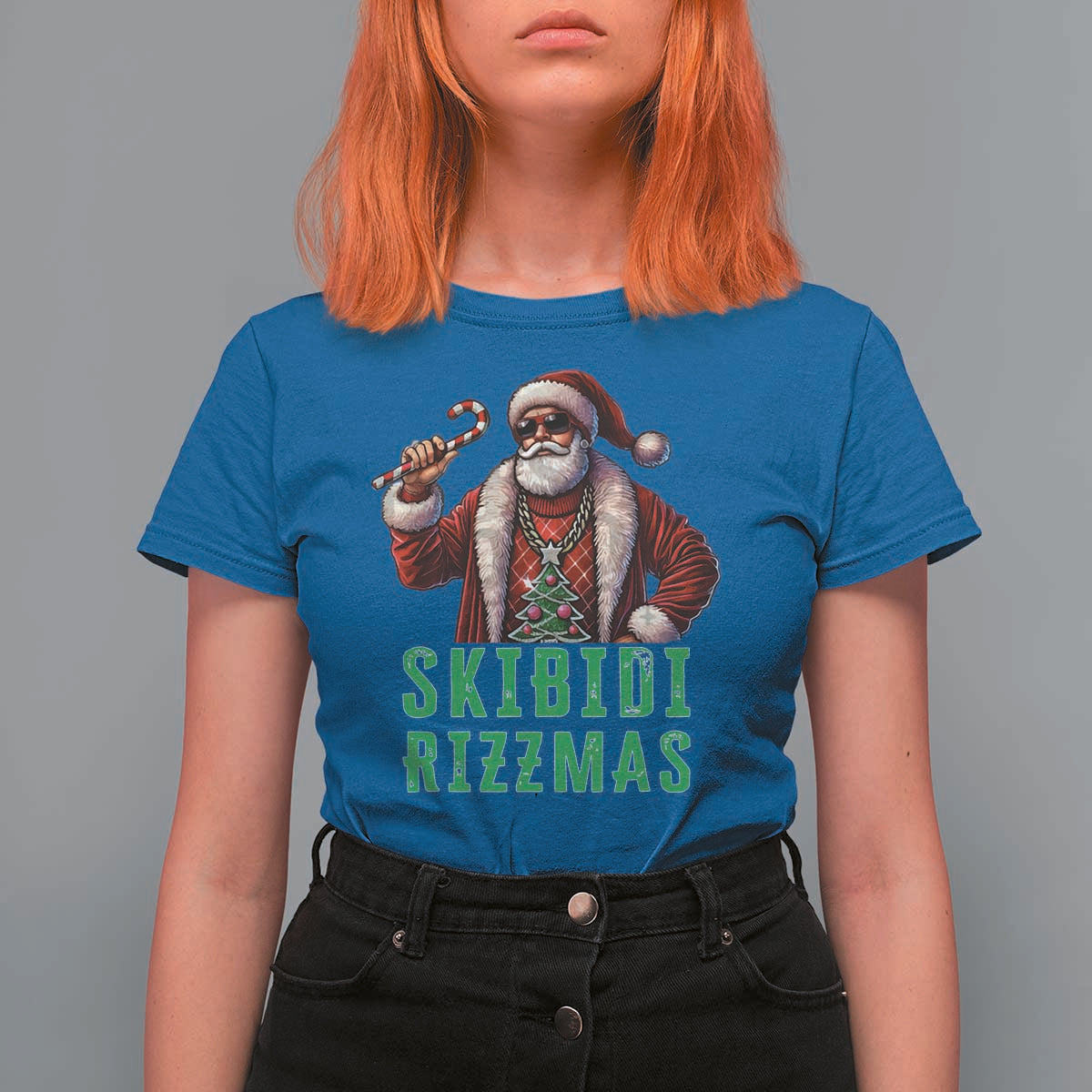 Funny Xmas T Shirt For Women Skibidi Rizzmas Cool Santa Gangsta - Wonder Print Shop