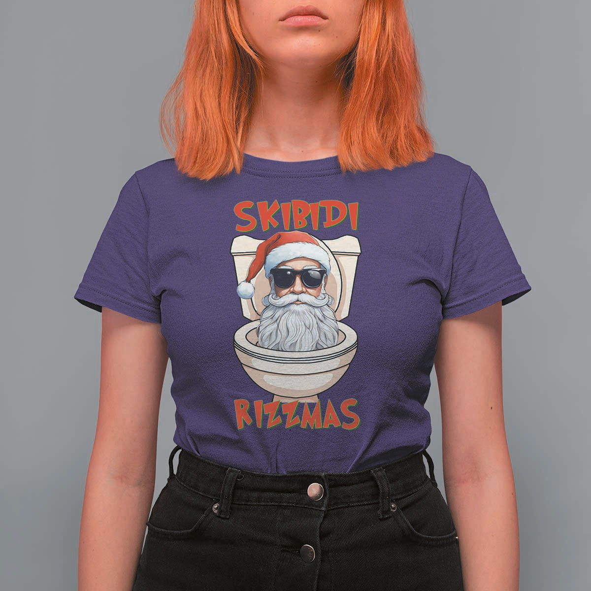 Funny Skibidi Rizzmas Santa Toilet Meme T Shirt For Women - Wonder Print Shop