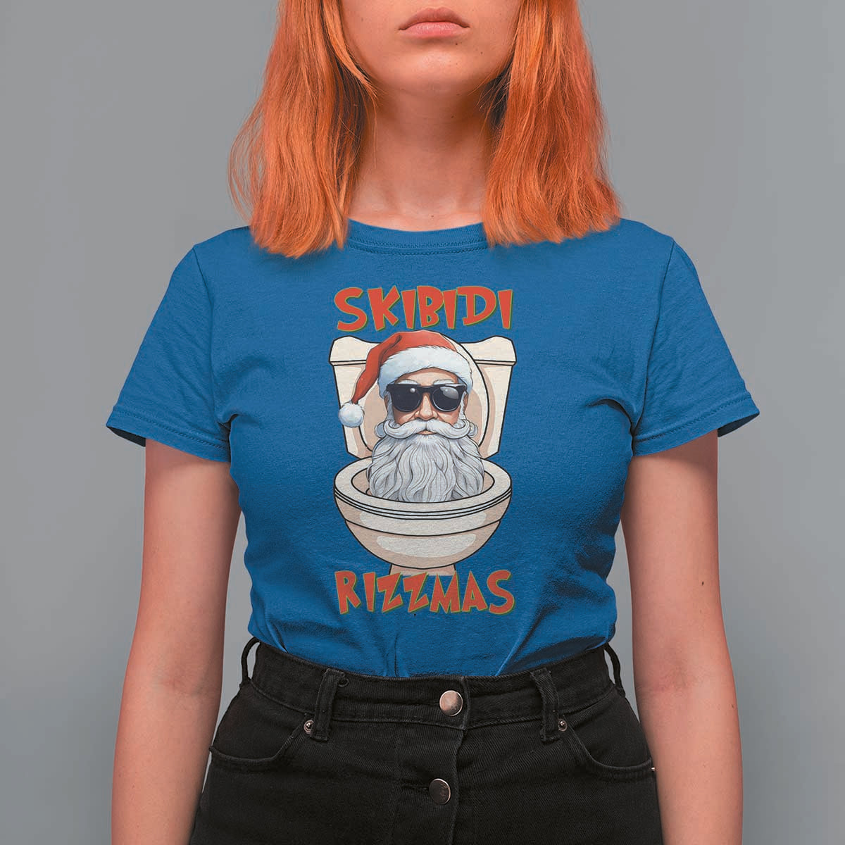 Funny Skibidi Rizzmas Santa Toilet Meme T Shirt For Women - Wonder Print Shop