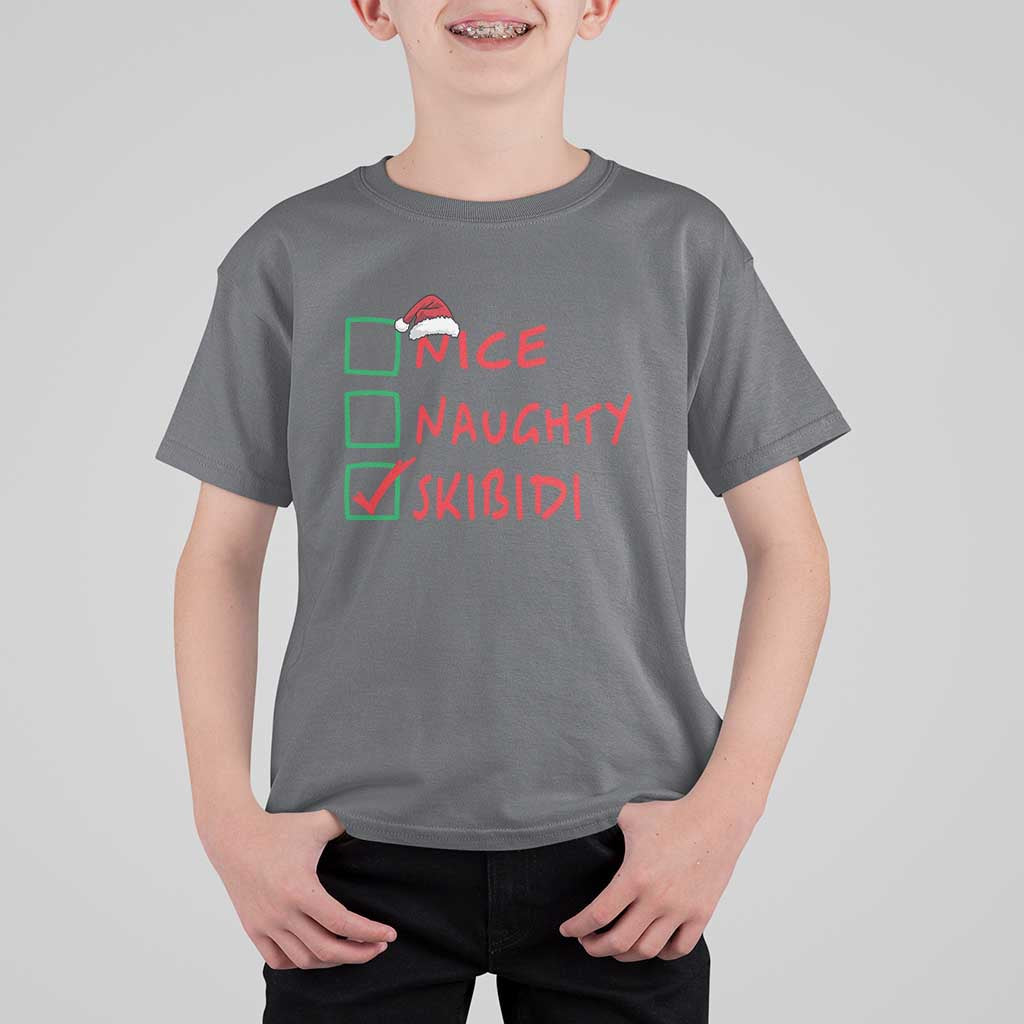 Funny Xmas T Shirt For Kid Nice Naughty Skibidi - Wonder Print Shop