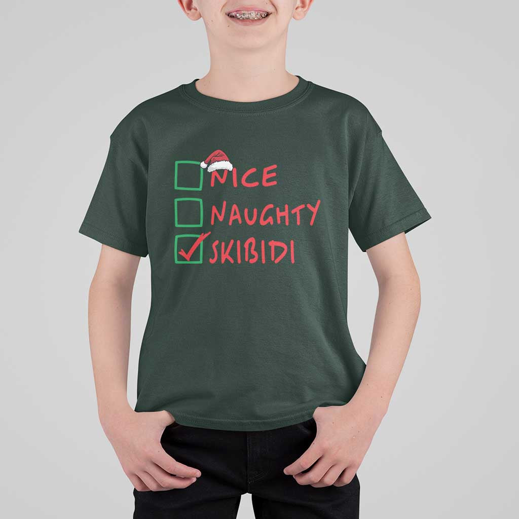 Funny Xmas T Shirt For Kid Nice Naughty Skibidi - Wonder Print Shop