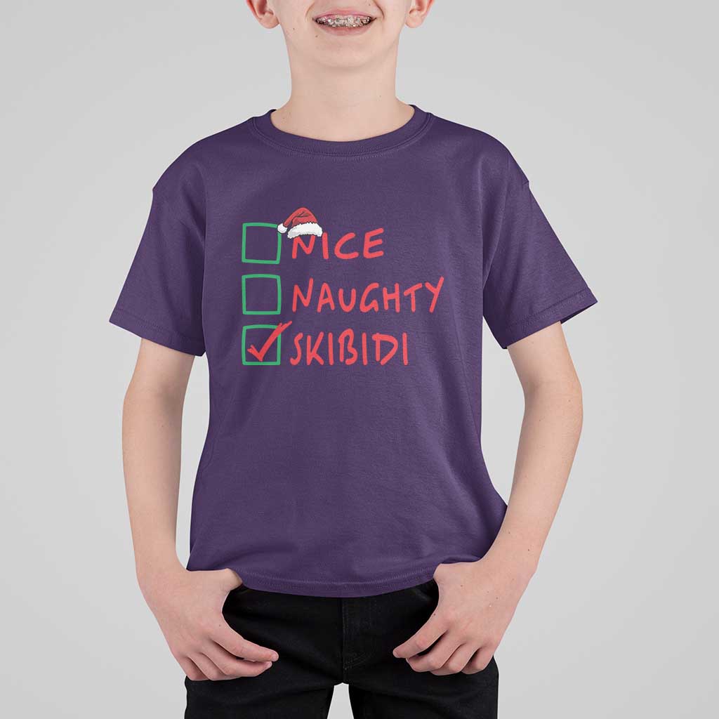 Funny Xmas T Shirt For Kid Nice Naughty Skibidi - Wonder Print Shop