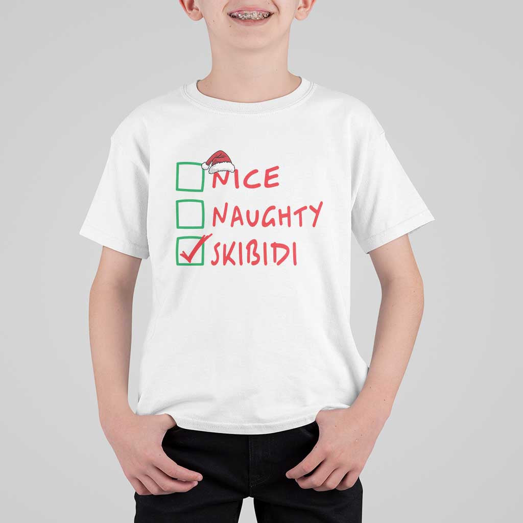 Funny Xmas T Shirt For Kid Nice Naughty Skibidi - Wonder Print Shop