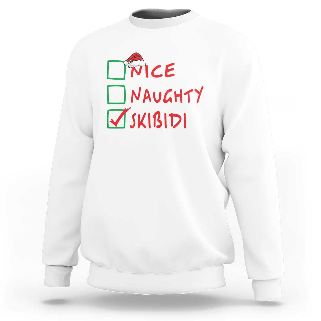 Funny Xmas Sweatshirt Nice Naughty Skibidi - Wonder Print Shop