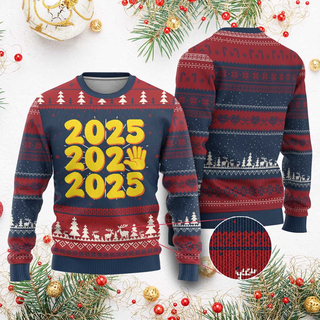 Funny Happy New Year 2025 Ugly Christmas Sweater - Wonder Print Shop