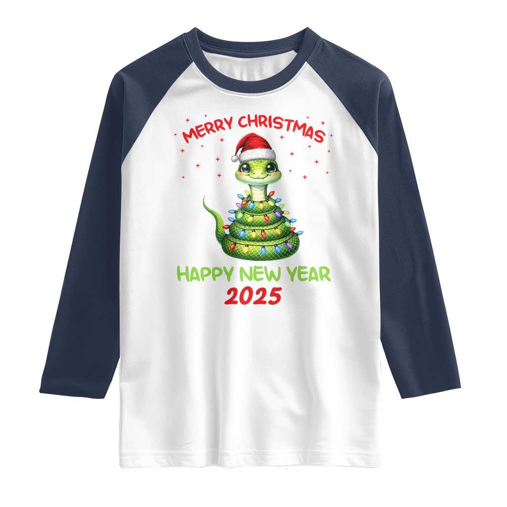Year Of The Snake 2025 Raglan Shirt Merry Christmas And Happy New Year Cute Snake
