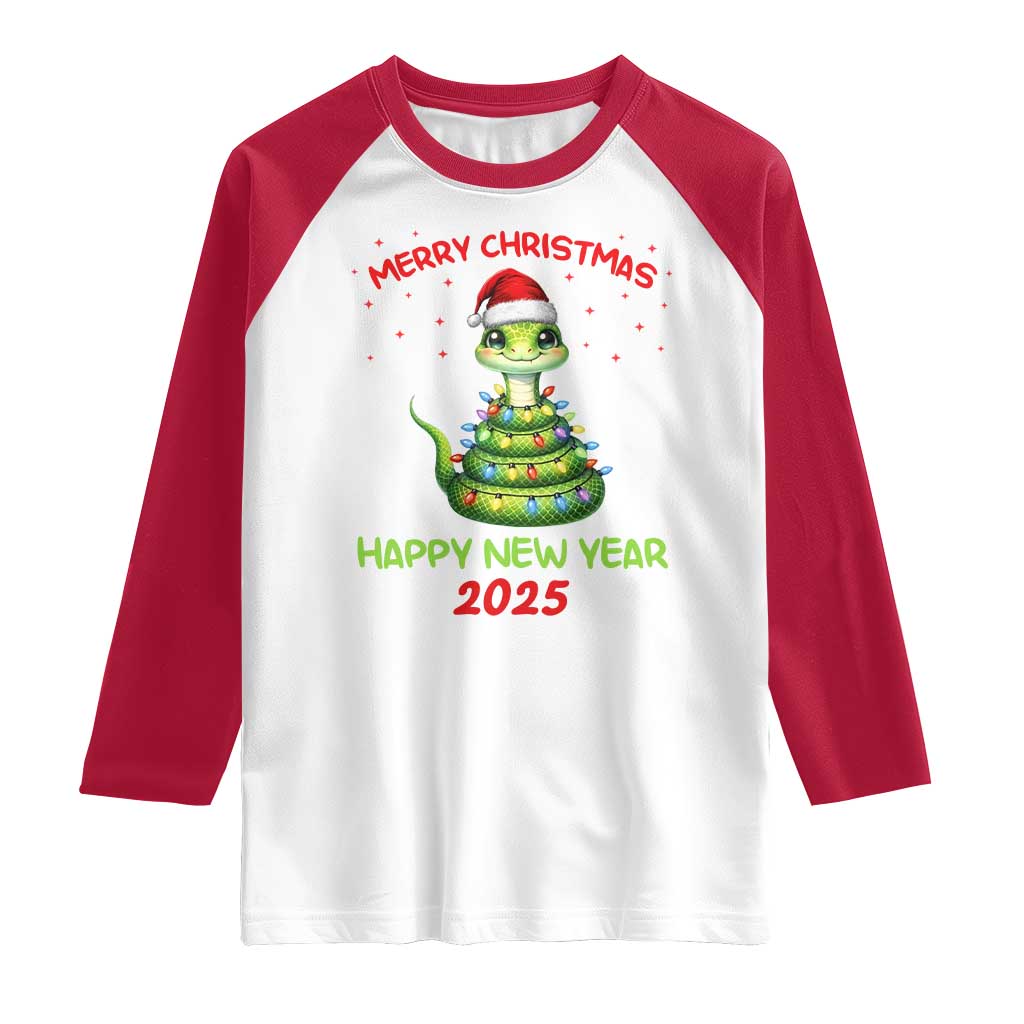 Year Of The Snake 2025 Raglan Shirt Merry Christmas And Happy New Year Cute Snake