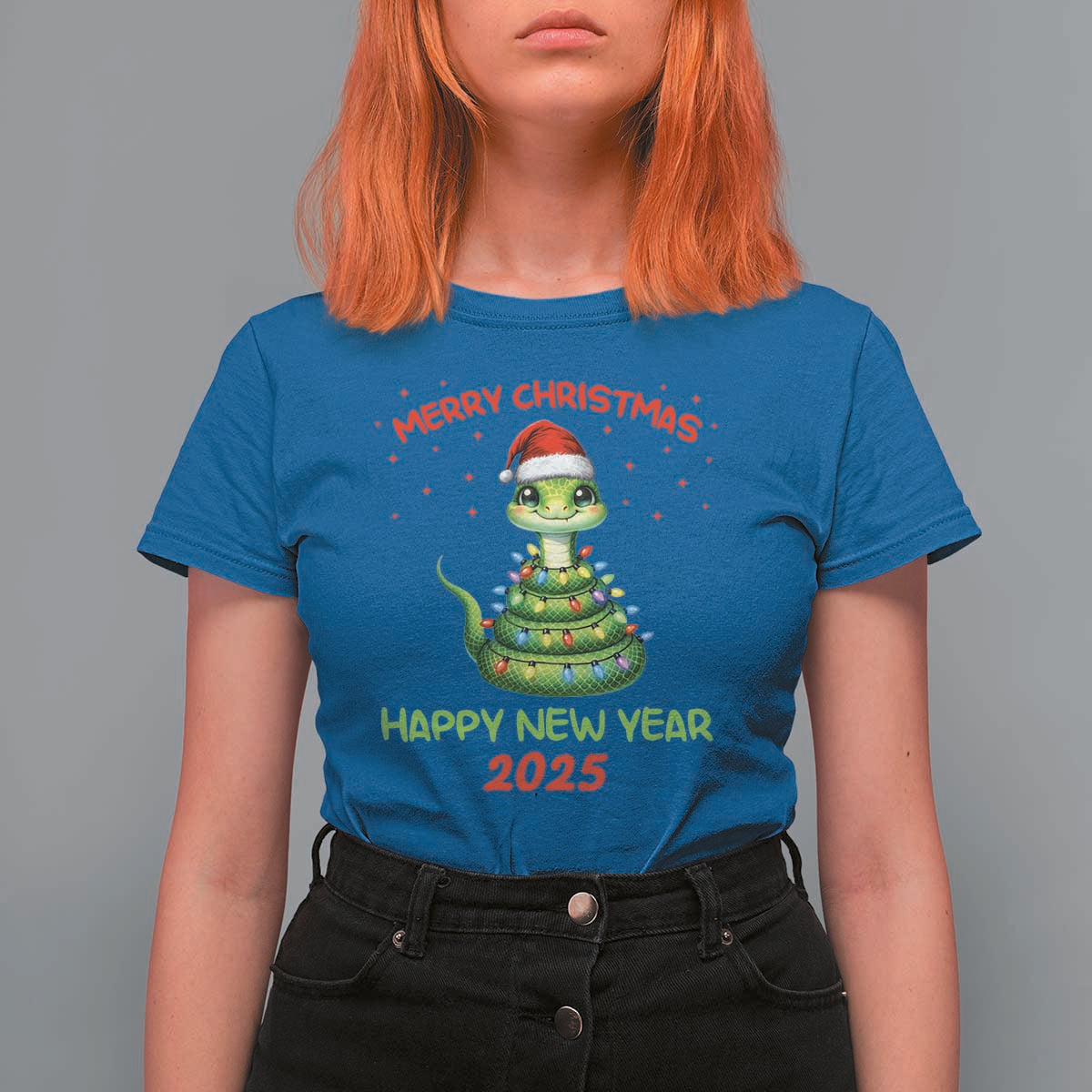 Year Of The Snake 2025 T Shirt For Women Merry Christmas And Happy New Year Cute Snake - Wonder Print Shop