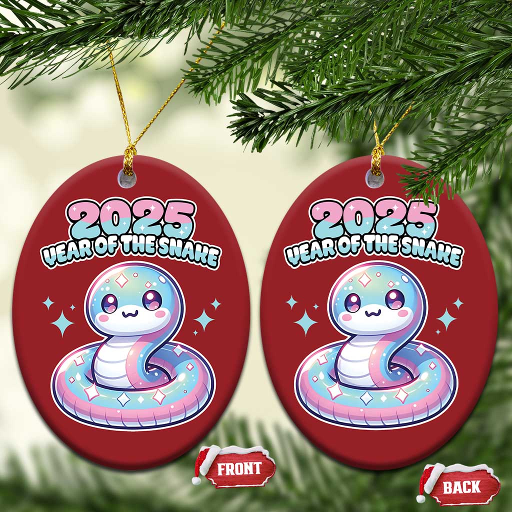 Year Of The Snake 2025 Christmas Ornament Cute Snake Happy New Year - Wonder Print Shop