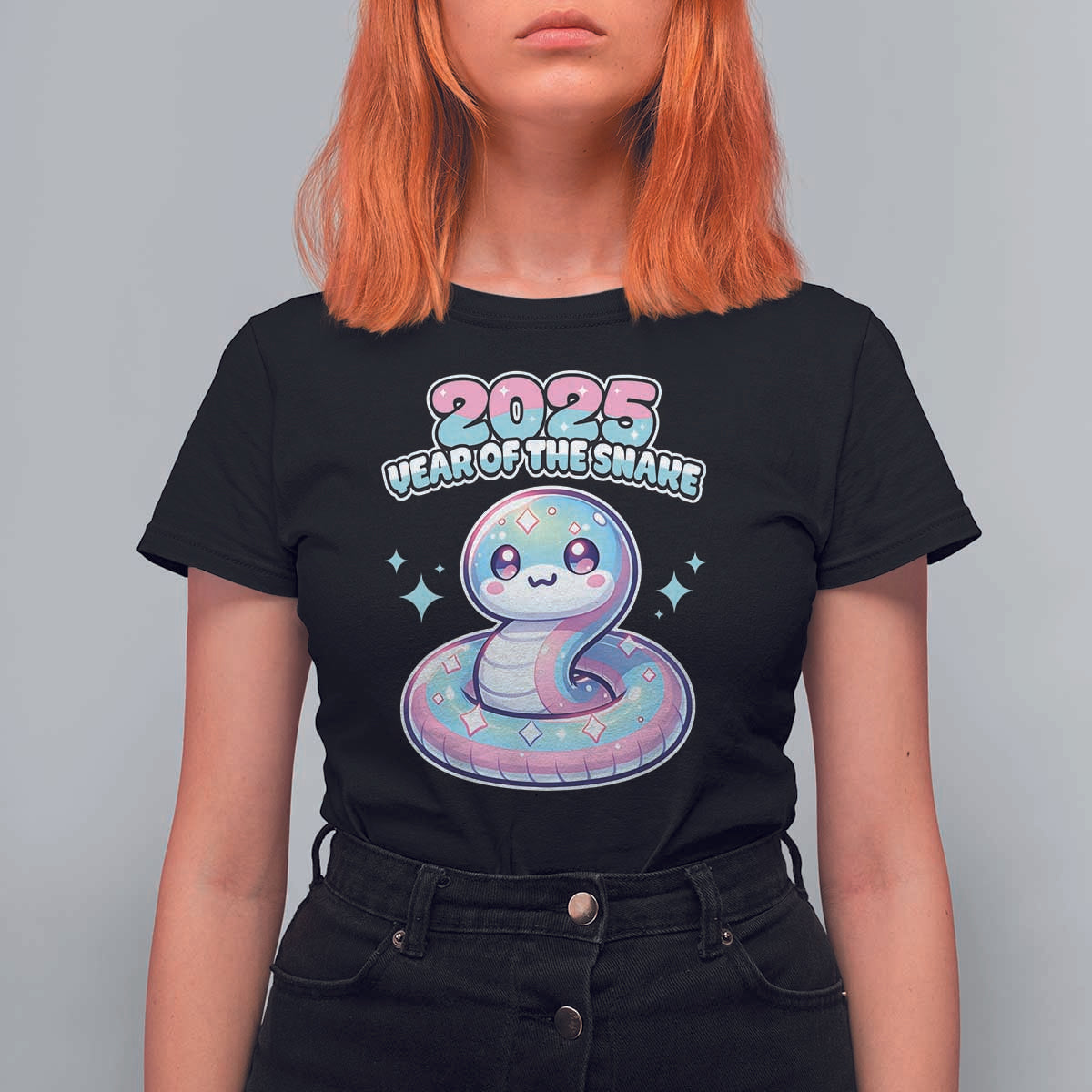 Year Of The Snake 2025 T Shirt For Women Cute Snake Happy New Year - Wonder Print Shop