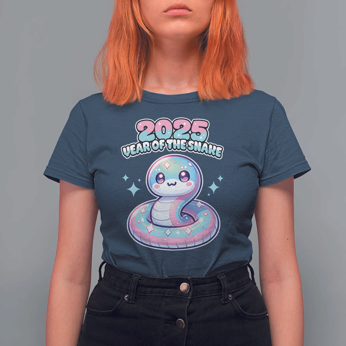 Year Of The Snake 2025 T Shirt For Women Cute Snake Happy New Year - Wonder Print Shop