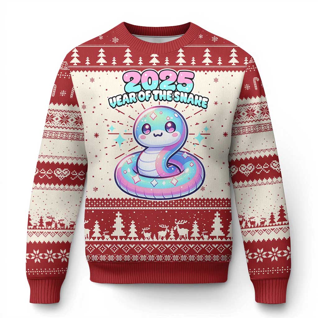 Year Of The Snake 2025 Ugly Christmas Sweater Cute Snake Happy New Year - Wonder Print Shop