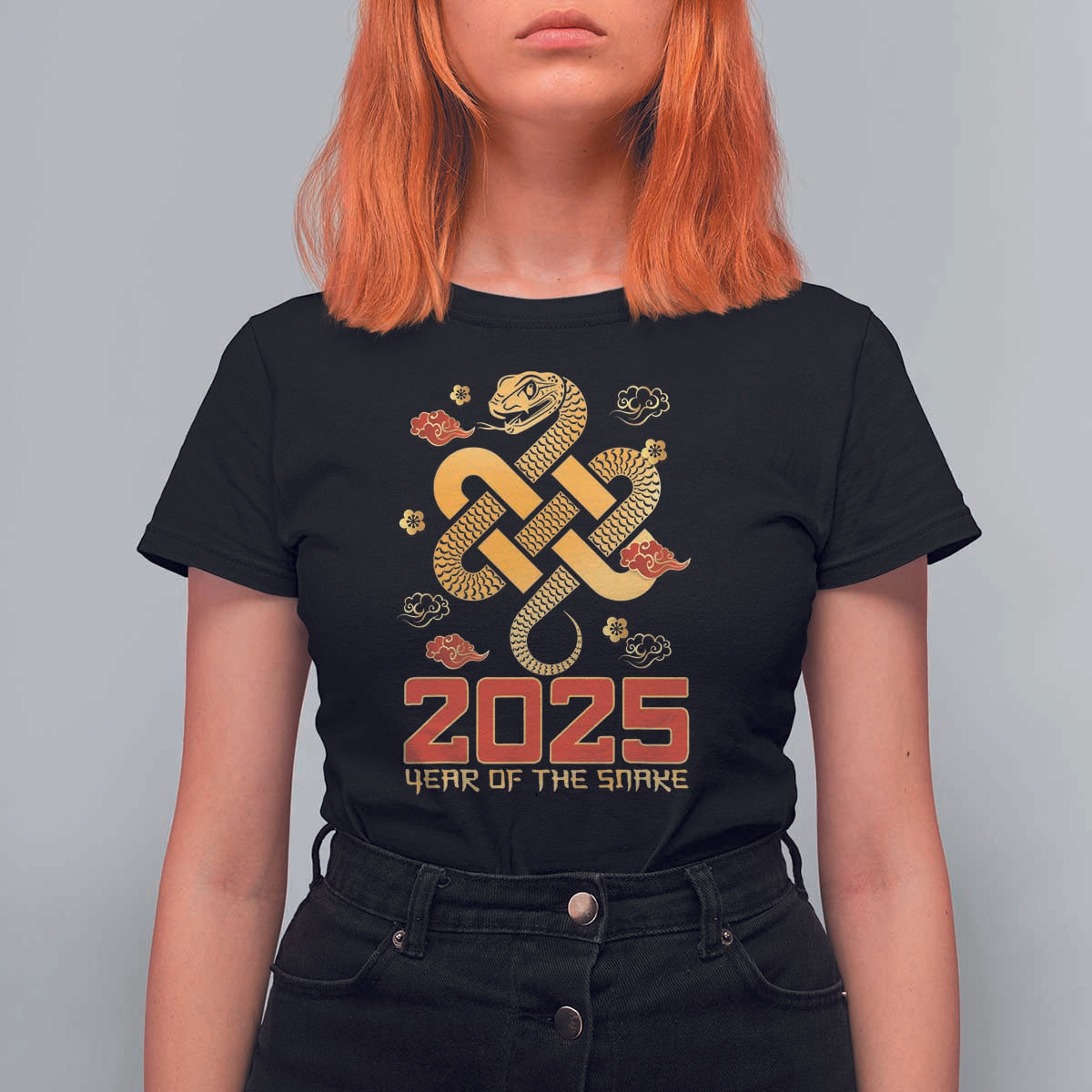 Year Of The Snake 2025 T Shirt For Women Lunar New Year Chinese Traditional - Wonder Print Shop