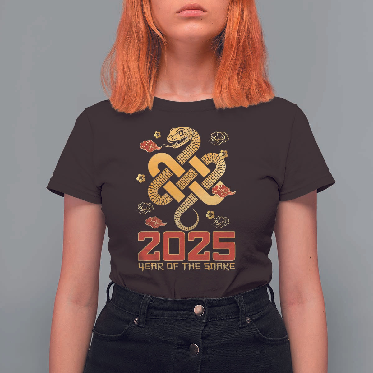 Year Of The Snake 2025 T Shirt For Women Lunar New Year Chinese Traditional - Wonder Print Shop