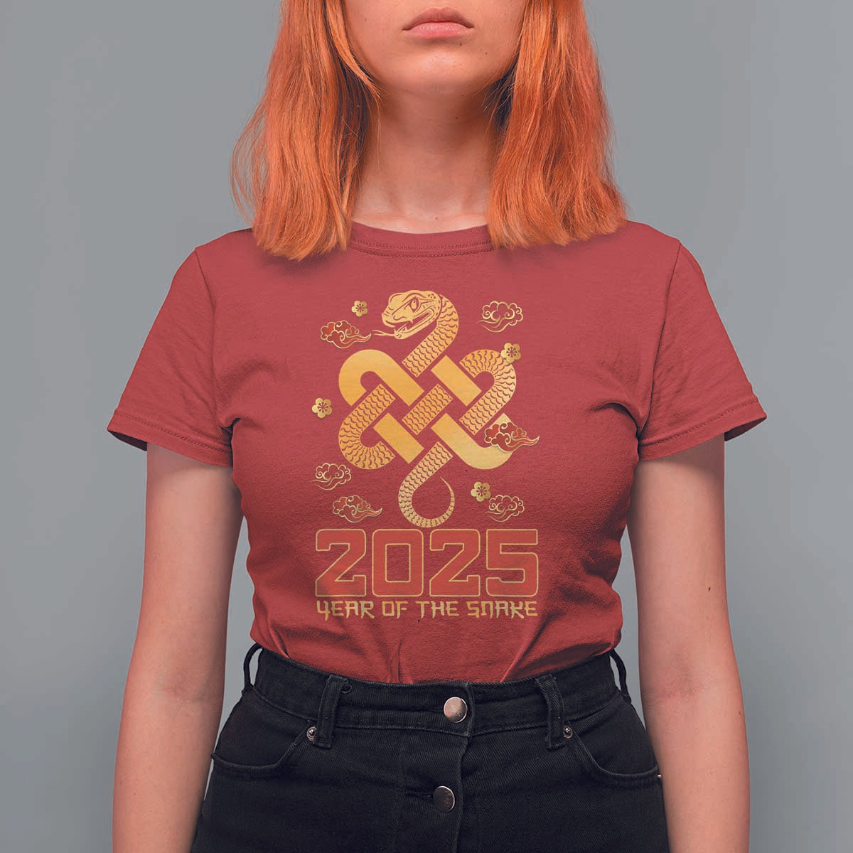 Year Of The Snake 2025 T Shirt For Women Lunar New Year Chinese Traditional - Wonder Print Shop