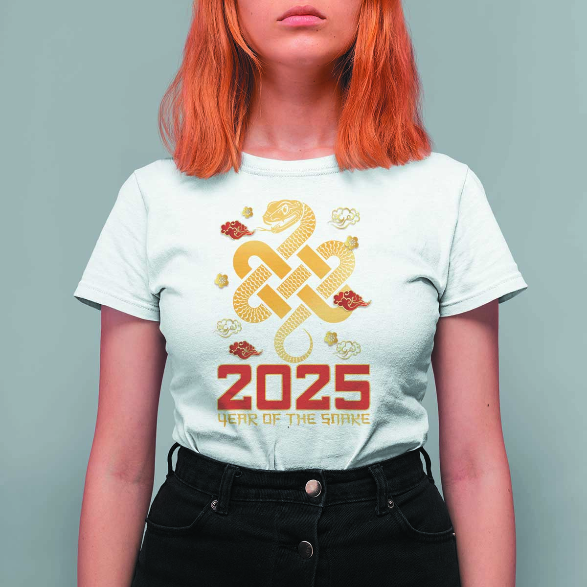 Year Of The Snake 2025 T Shirt For Women Lunar New Year Chinese Traditional - Wonder Print Shop