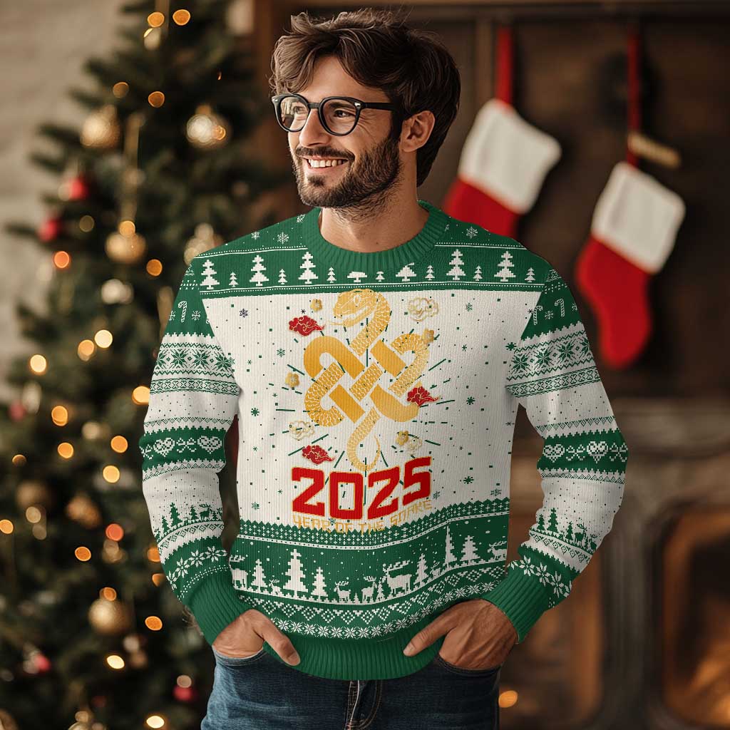 Year Of The Snake 2025 Ugly Christmas Sweater Lunar New Year Chinese Traditional - Wonder Print Shop