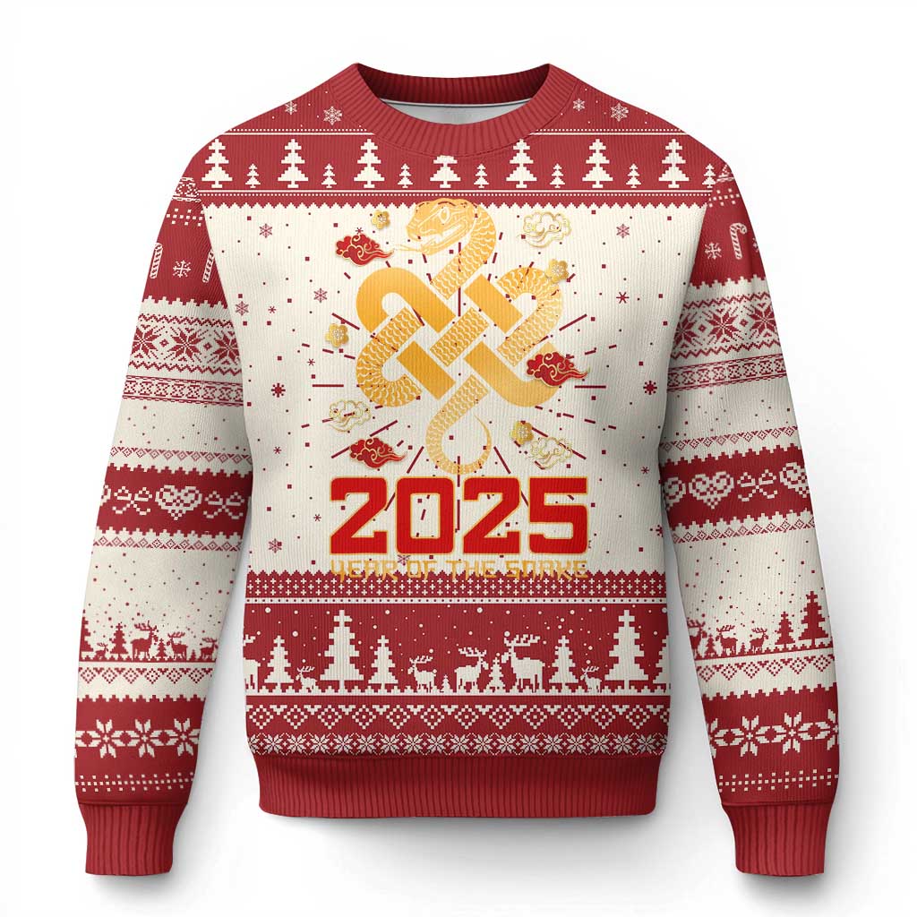 Year Of The Snake 2025 Ugly Christmas Sweater Lunar New Year Chinese Traditional - Wonder Print Shop