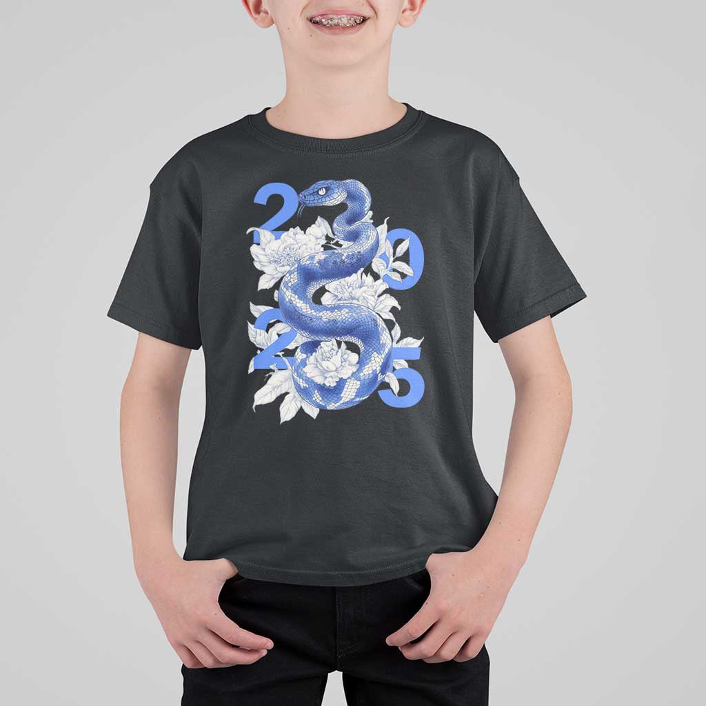 Year Of The Snake 2025 T Shirt For Kid Chinese New Year Blue Snake - Wonder Print Shop