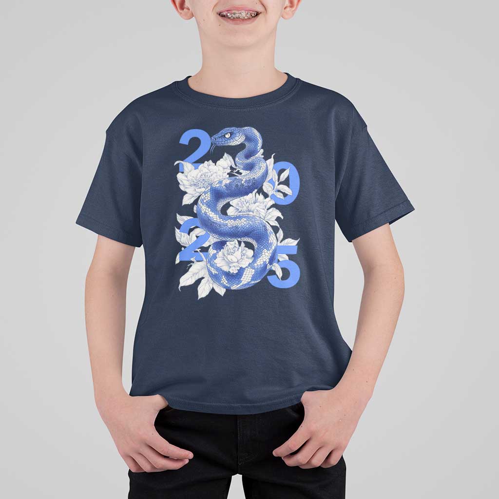 Year Of The Snake 2025 T Shirt For Kid Chinese New Year Blue Snake - Wonder Print Shop