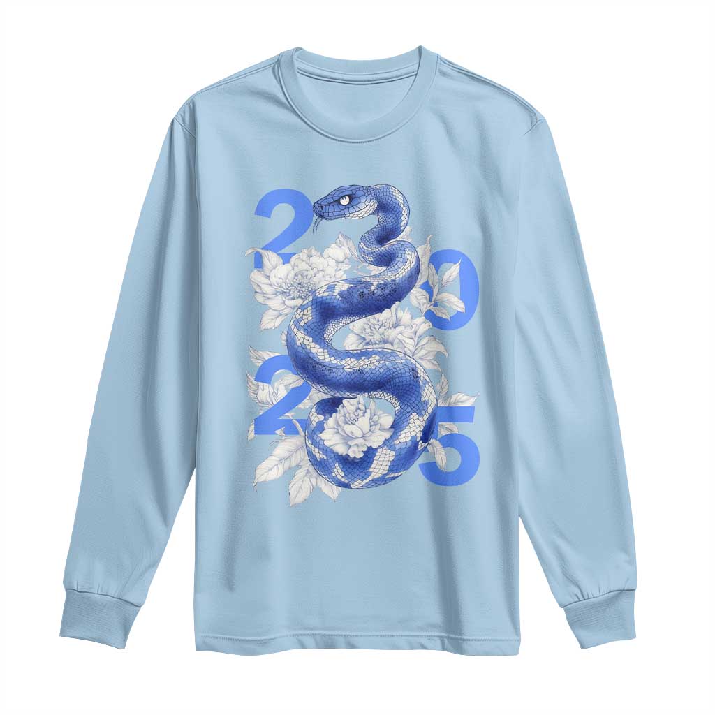 Year Of The Snake 2025 Long Sleeve Shirt Chinese New Year Blue Snake