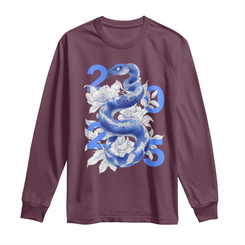 Year Of The Snake 2025 Long Sleeve Shirt Chinese New Year Blue Snake