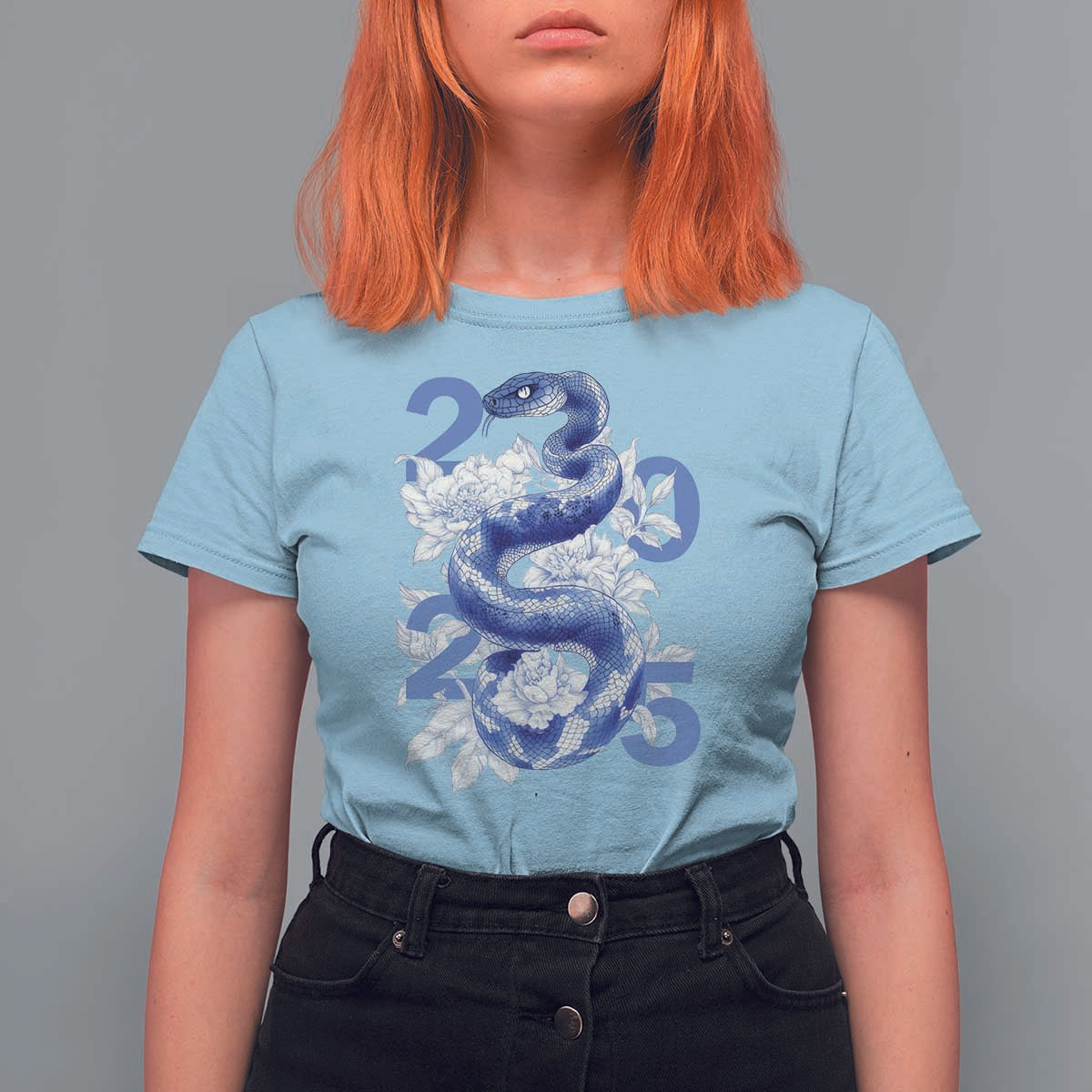 Year Of The Snake 2025 T Shirt For Women Chinese New Year Blue Snake - Wonder Print Shop