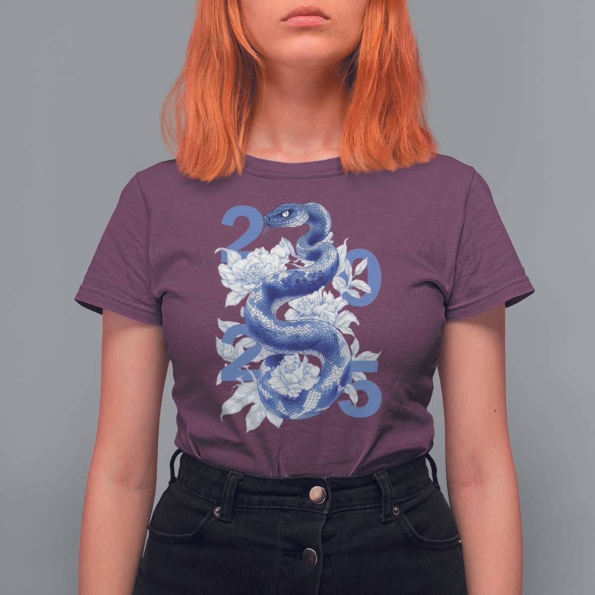 Year Of The Snake 2025 T Shirt For Women Chinese New Year Blue Snake - Wonder Print Shop
