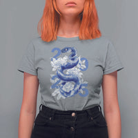 Year Of The Snake 2025 T Shirt For Women Chinese New Year Blue Snake - Wonder Print Shop