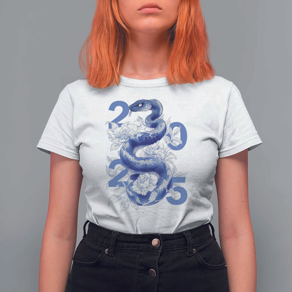 Year Of The Snake 2025 T Shirt For Women Chinese New Year Blue Snake - Wonder Print Shop