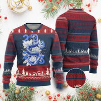 Year Of The Snake 2025 Ugly Christmas Sweater Chinese New Year Blue Snake - Wonder Print Shop