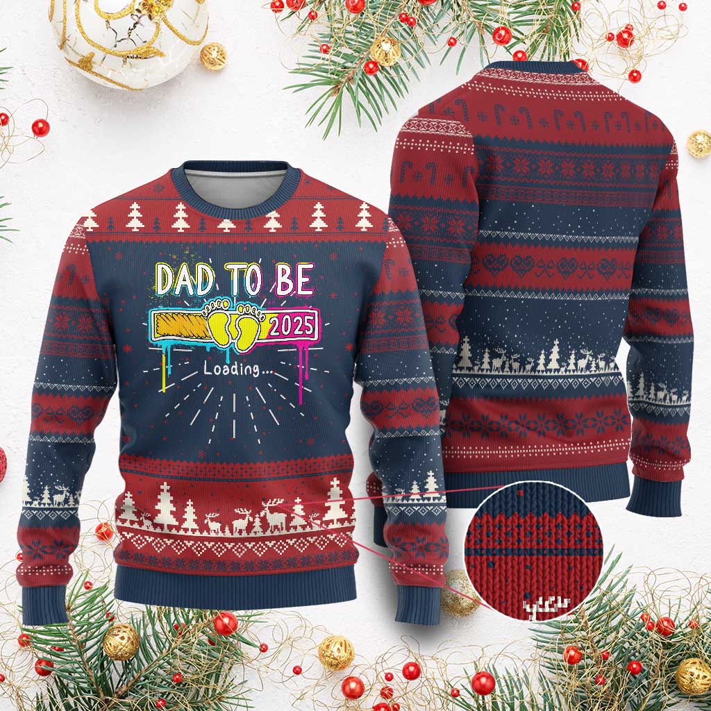 New Dad 2025 Ugly Christmas Sweater Loading Dad To Be Est 2025 - Wonder Print Shop