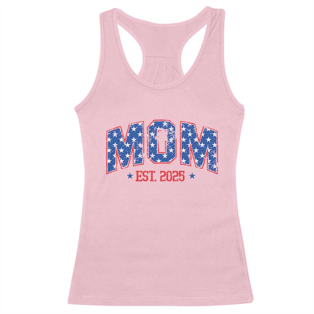 Mom Est 2025 Racerback Tank Top Patriotic America Flag New Mother