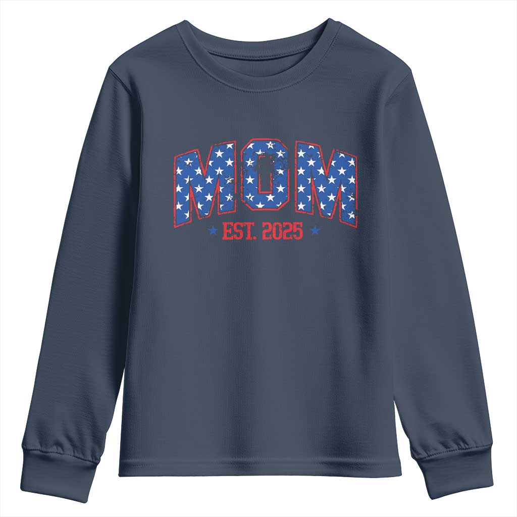 Mom Est 2025 Youth Sweatshirt Patriotic America Flag New Mother