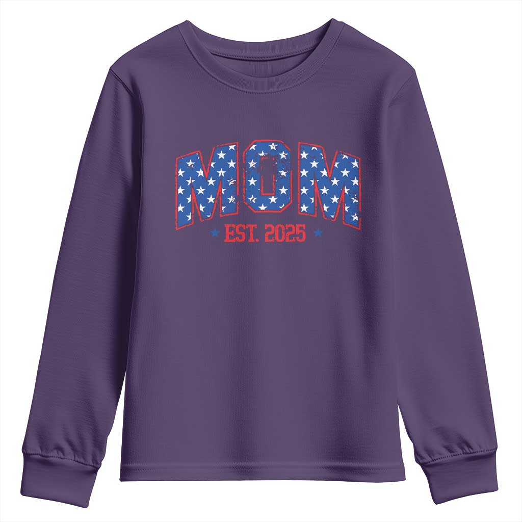 Mom Est 2025 Youth Sweatshirt Patriotic America Flag New Mother