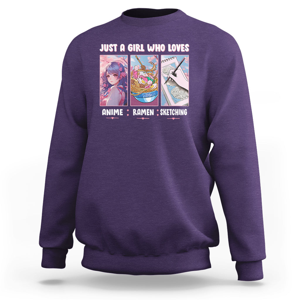 Just A Girl Who Loves Anime Ramen And Sketching Sweatshirt - Wonder Print Shop