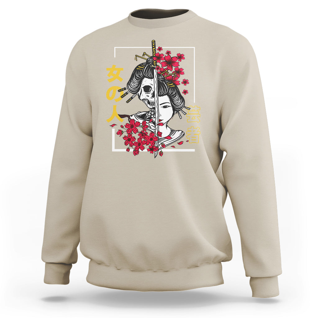 Japanese Samurai Sweatshirt Floral Warrior Geisha Woman Tokyo Anime - Wonder Print Shop