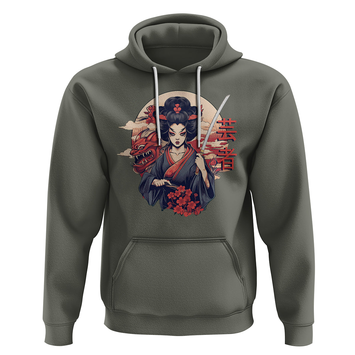 Japanese Samurai Hoodie Floral Warrior Geisha Woman Tokyo Anime - Wonder Print Shop