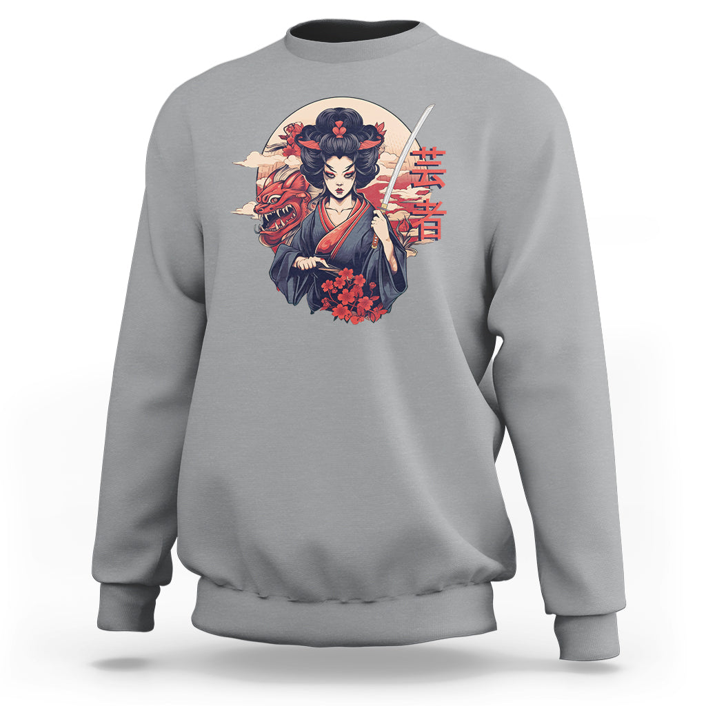 Japanese Samurai Sweatshirt Floral Warrior Geisha Woman Tokyo Anime - Wonder Print Shop