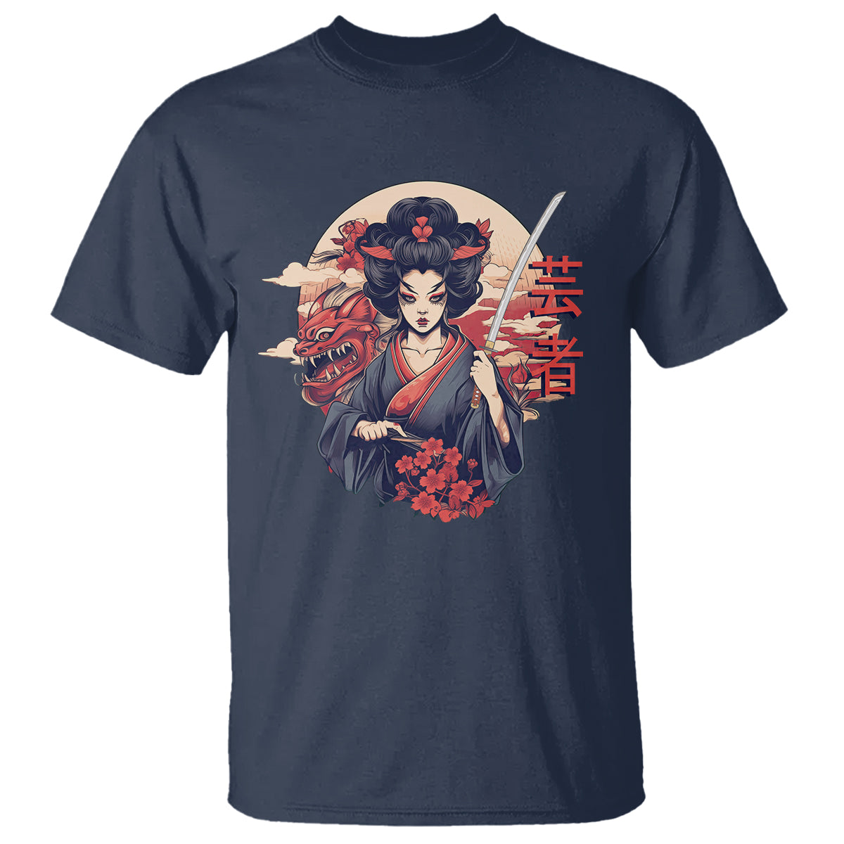 Japanese Samurai T Shirt Floral Warrior Geisha Woman Tokyo Anime - Wonder Print Shop