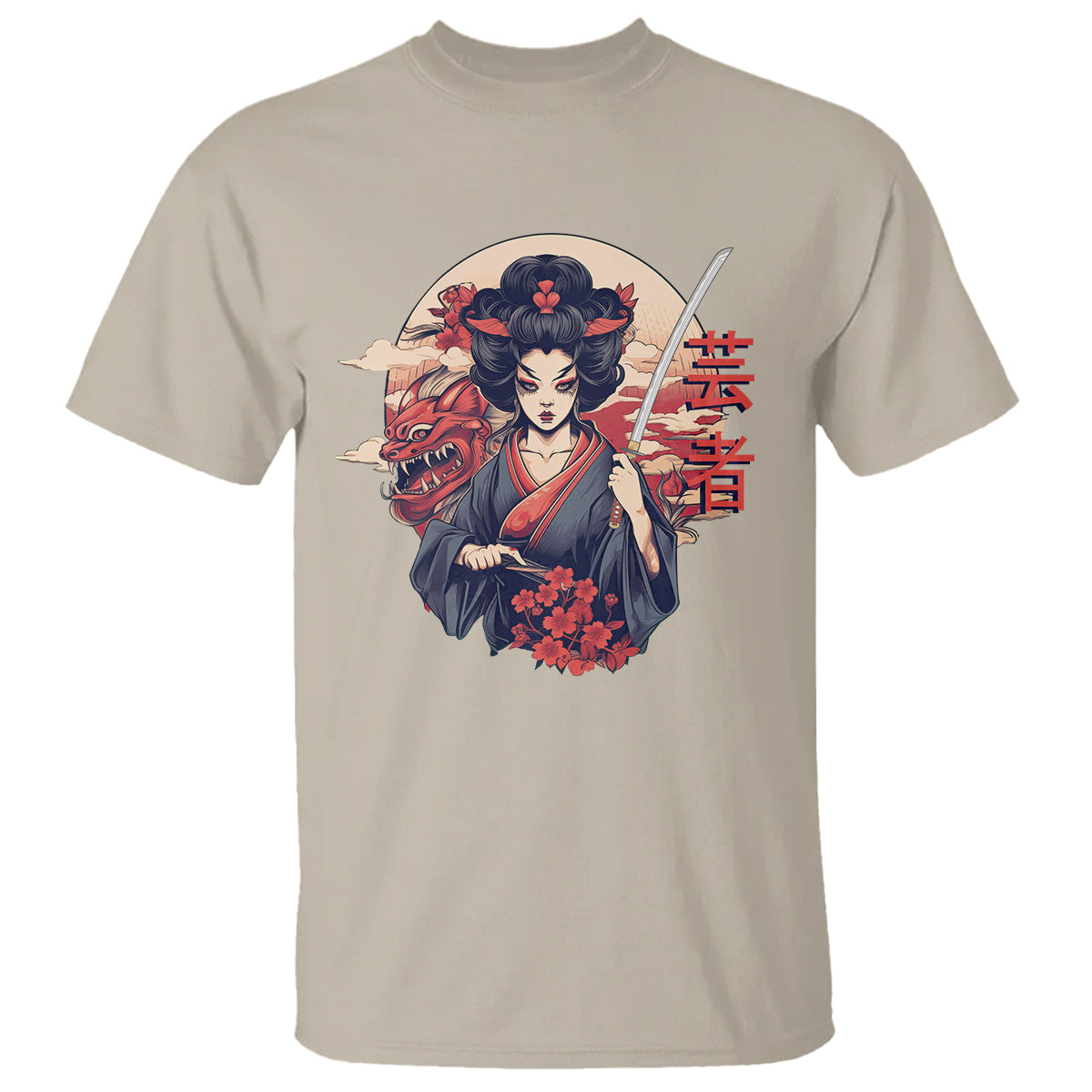 Japanese Samurai T Shirt Floral Warrior Geisha Woman Tokyo Anime - Wonder Print Shop