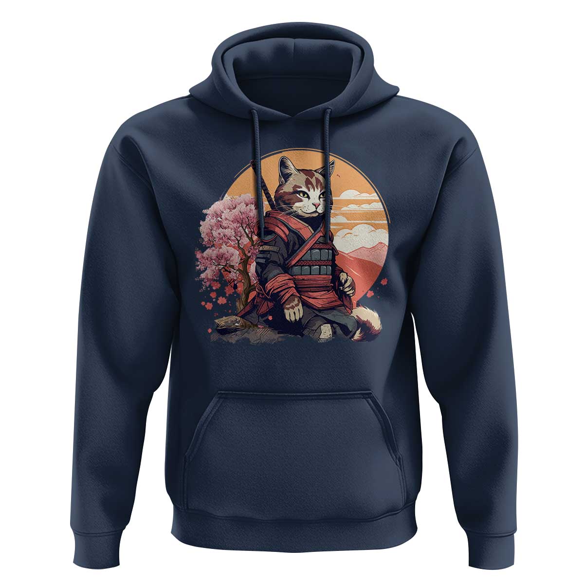 Japanese Samurai Cat Hoodie Floral Warrior Geisha Woman Tokyo Anime