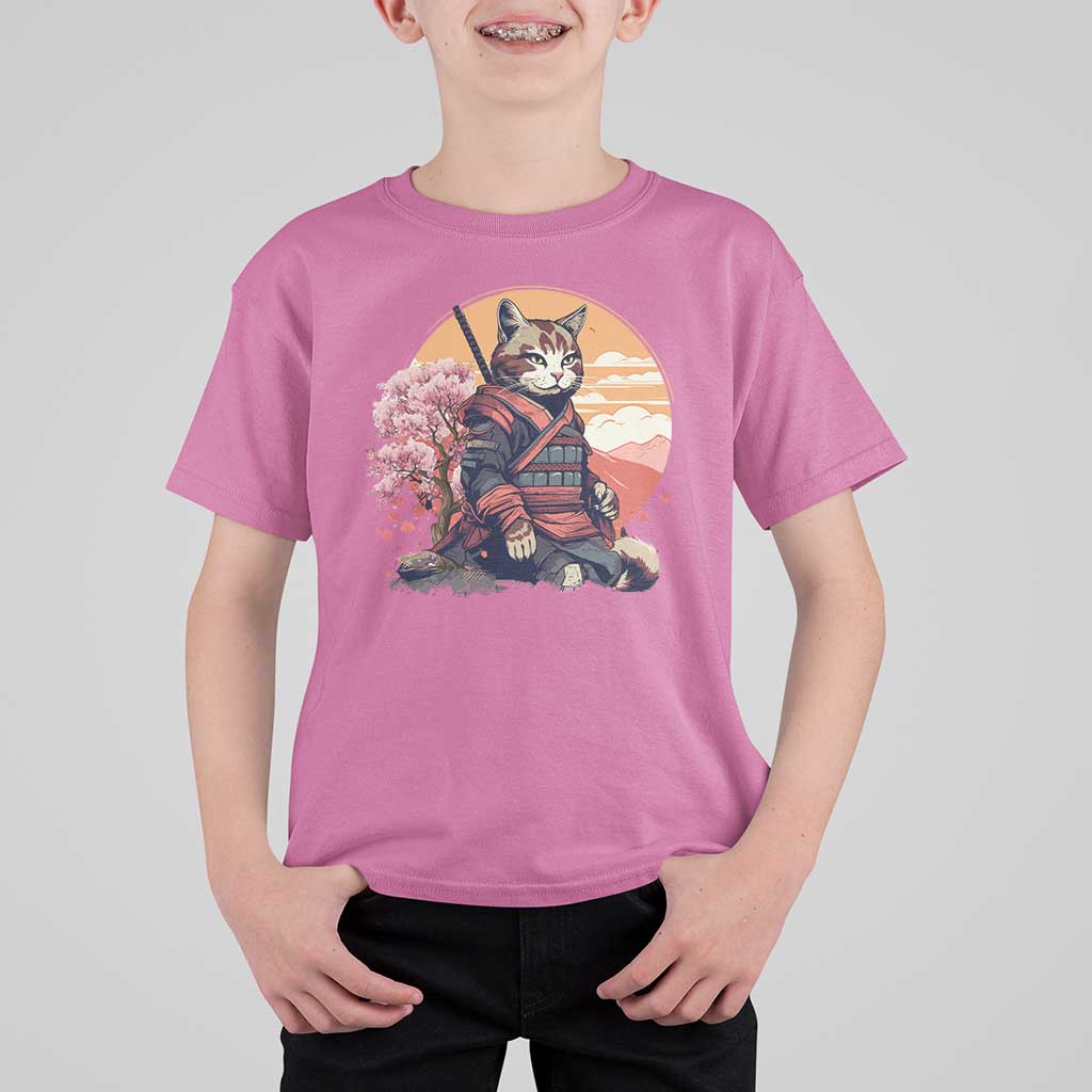 Japanese Samurai Cat T Shirt For Kid Floral Warrior Geisha Woman Tokyo Anime - Wonder Print Shop