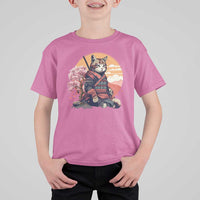 Japanese Samurai Cat T Shirt For Kid Floral Warrior Geisha Woman Tokyo Anime - Wonder Print Shop