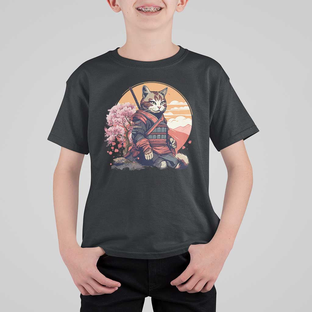 Japanese Samurai Cat T Shirt For Kid Floral Warrior Geisha Woman Tokyo Anime - Wonder Print Shop