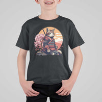 Japanese Samurai Cat T Shirt For Kid Floral Warrior Geisha Woman Tokyo Anime - Wonder Print Shop