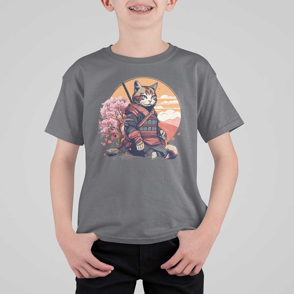 Japanese Samurai Cat T Shirt For Kid Floral Warrior Geisha Woman Tokyo Anime - Wonder Print Shop