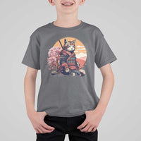 Japanese Samurai Cat T Shirt For Kid Floral Warrior Geisha Woman Tokyo Anime - Wonder Print Shop